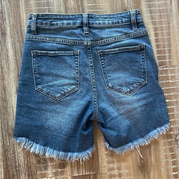Nature Denim Distressed Raw Hem Dark Wash Denim Shorts - Picture 3 of 6